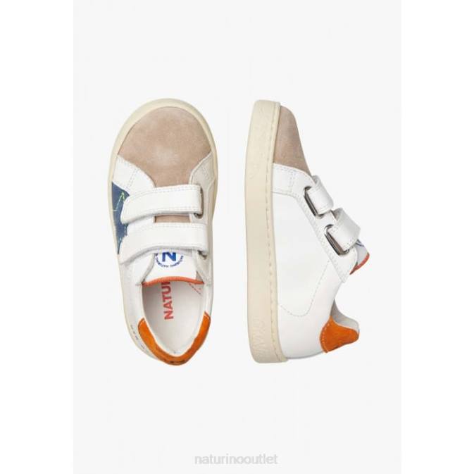 Kids Naturino White-Beige PINN VL. Leather and Suede Sneakers J6T6427