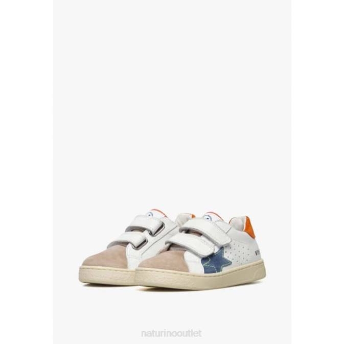 Kids Naturino White-Beige PINN VL. Leather and Suede Sneakers J6T6427