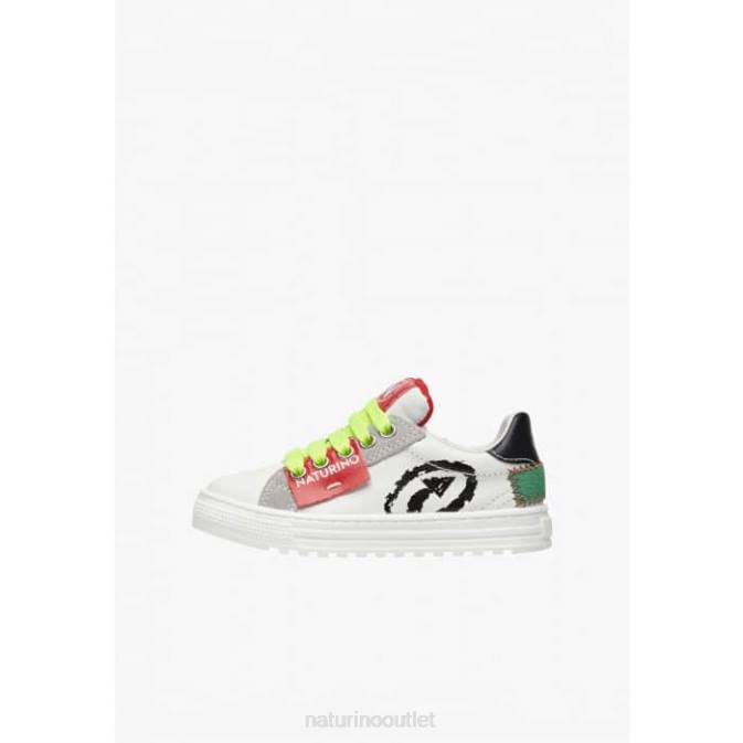 Kids Naturino White-Black HESS ARROW ZIP. Leather and Suede Sneakers J6T6468