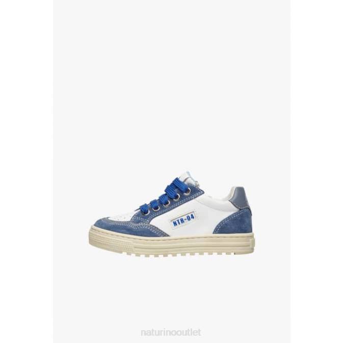 Kids Naturino White-Blue ARITON ZIP. Leather and Suede Sneakers J6T6497