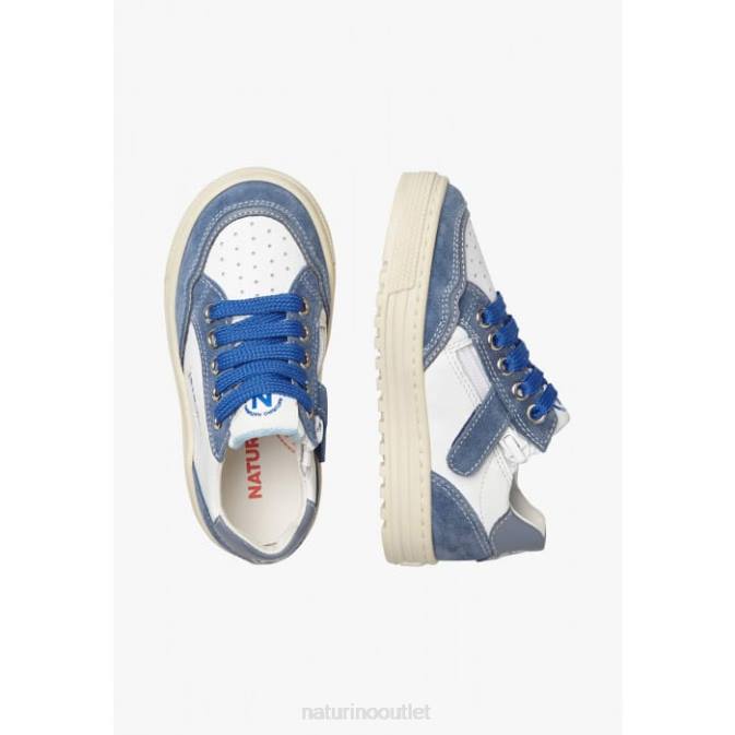 Kids Naturino White-Blue ARITON ZIP. Leather and Suede Sneakers J6T6497