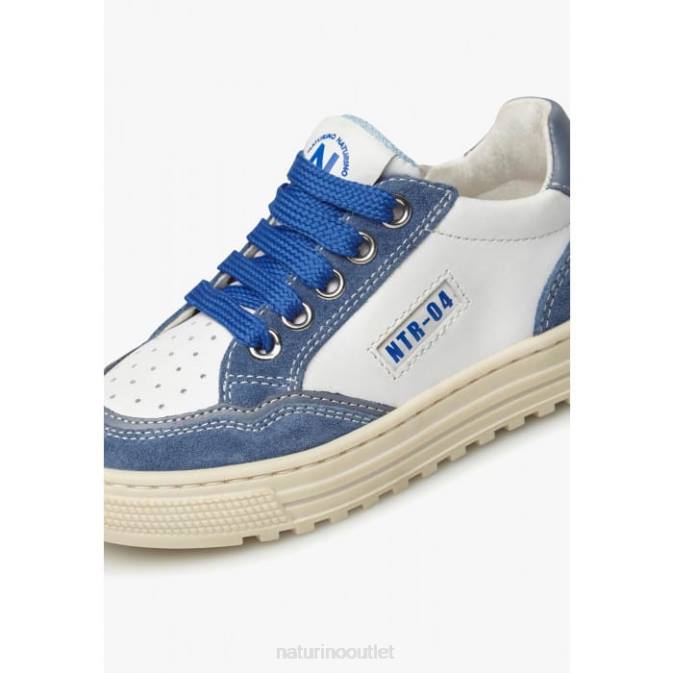 Kids Naturino White-Blue ARITON ZIP. Leather and Suede Sneakers J6T6497