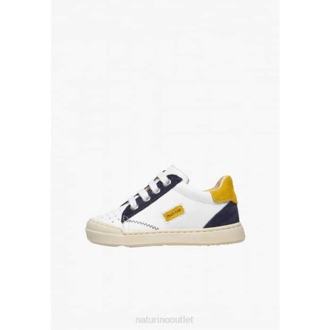 Kids Naturino White-Blue FALUK ZIP Leather and Suede Sneakers J6T6476