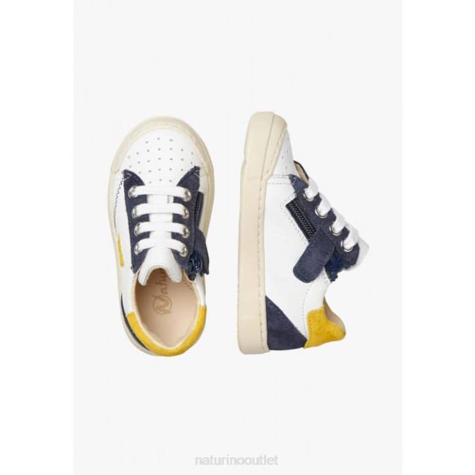 Kids Naturino White-Blue FALUK ZIP Leather and Suede Sneakers J6T6476