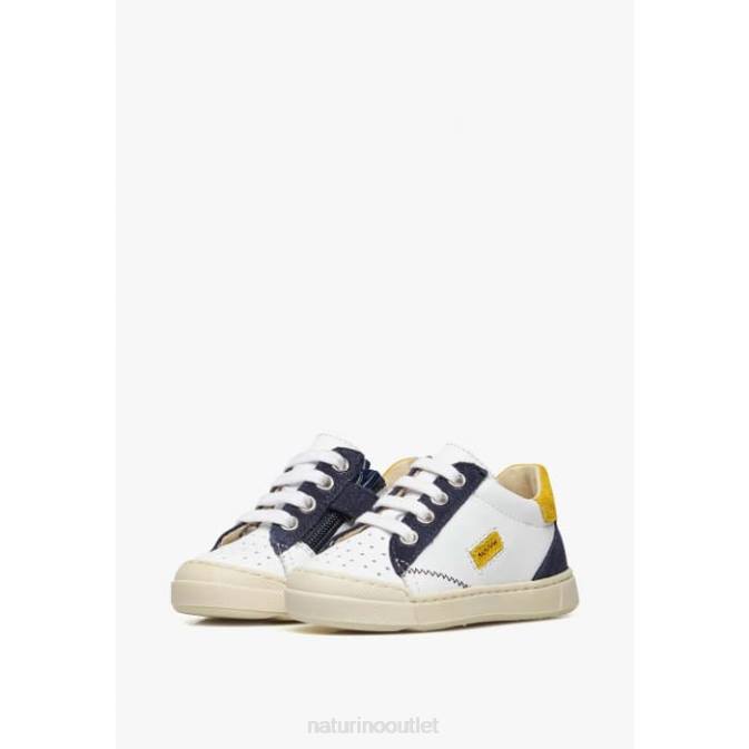 Kids Naturino White-Blue FALUK ZIP Leather and Suede Sneakers J6T6476