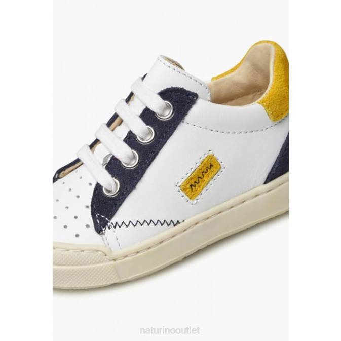 Kids Naturino White-Blue FALUK ZIP Leather and Suede Sneakers J6T6476