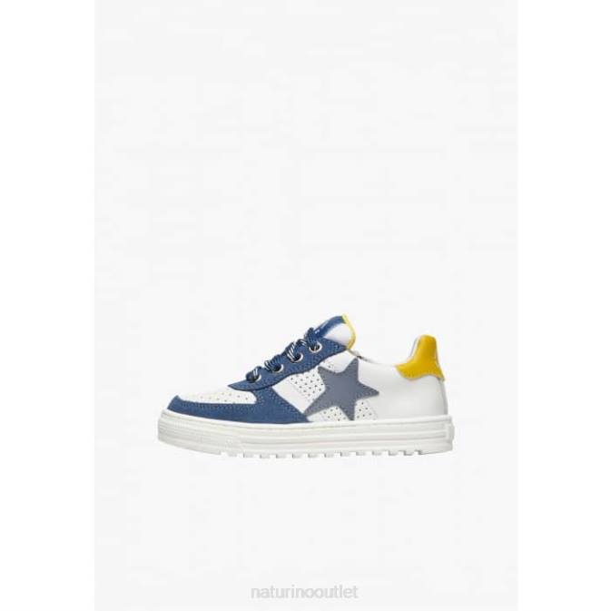 Kids Naturino White-Blue HESS ZIP. Perforated Leather and Sued Sneakers with Zipper J6T6512