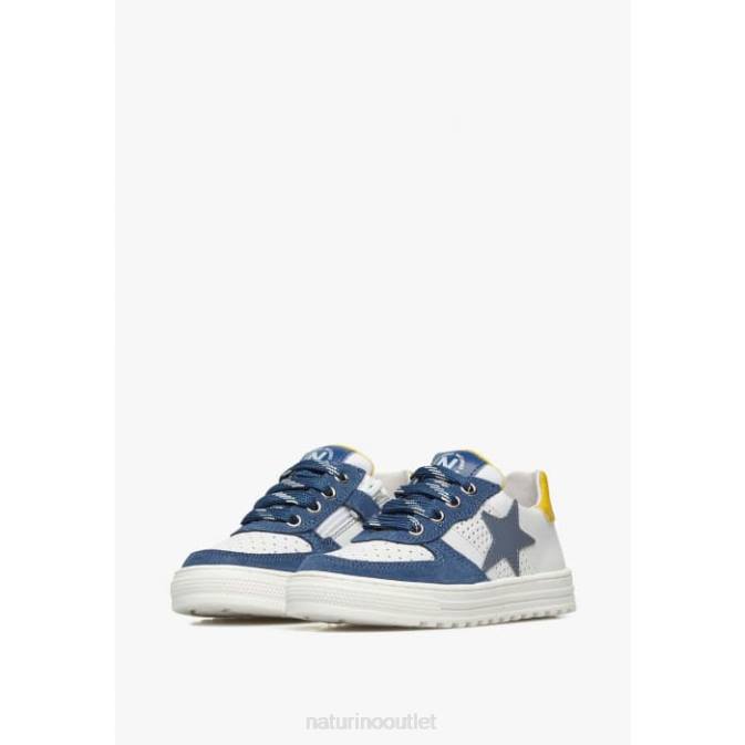 Kids Naturino White-Blue HESS ZIP. Perforated Leather and Sued Sneakers with Zipper J6T6512