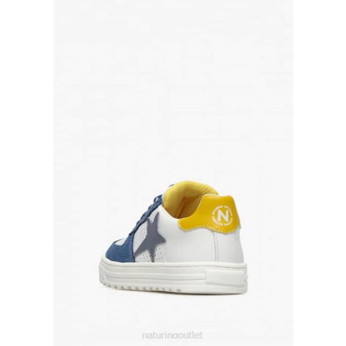 Kids Naturino White-Blue HESS ZIP. Perforated Leather and Sued Sneakers with Zipper J6T6512