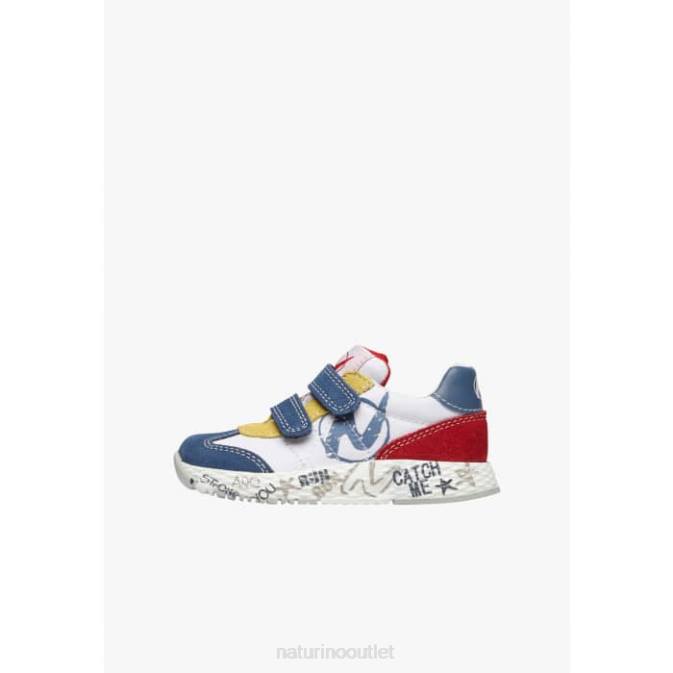 Kids Naturino White-Blue JESKO VL. Suede and Technical Fabric Sneakers J6T6419