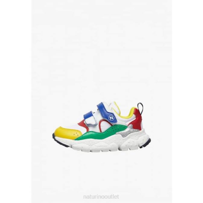 Kids Naturino White-Blue-Red AKIO JUNIOR VL. Faux Leather and Technical Fabric Sneakers J6T645