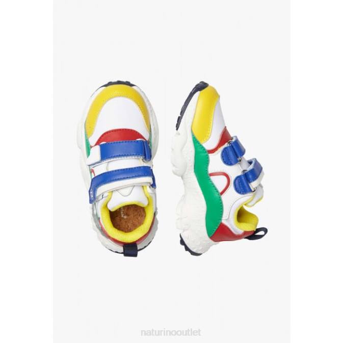 Kids Naturino White-Blue-Red AKIO JUNIOR VL. Faux Leather and Technical Fabric Sneakers J6T645