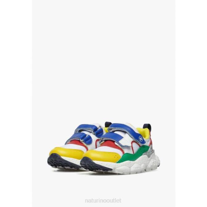 Kids Naturino White-Blue-Red AKIO JUNIOR VL. Faux Leather and Technical Fabric Sneakers J6T645