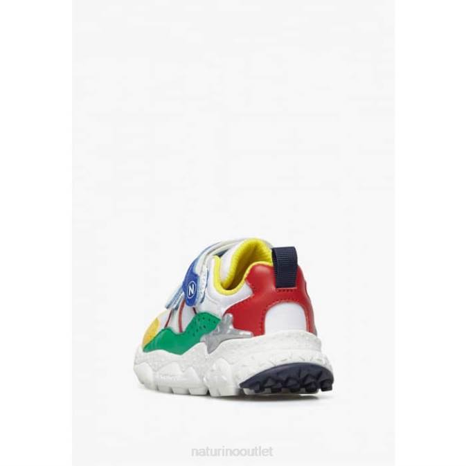 Kids Naturino White-Blue-Red AKIO JUNIOR VL. Faux Leather and Technical Fabric Sneakers J6T645