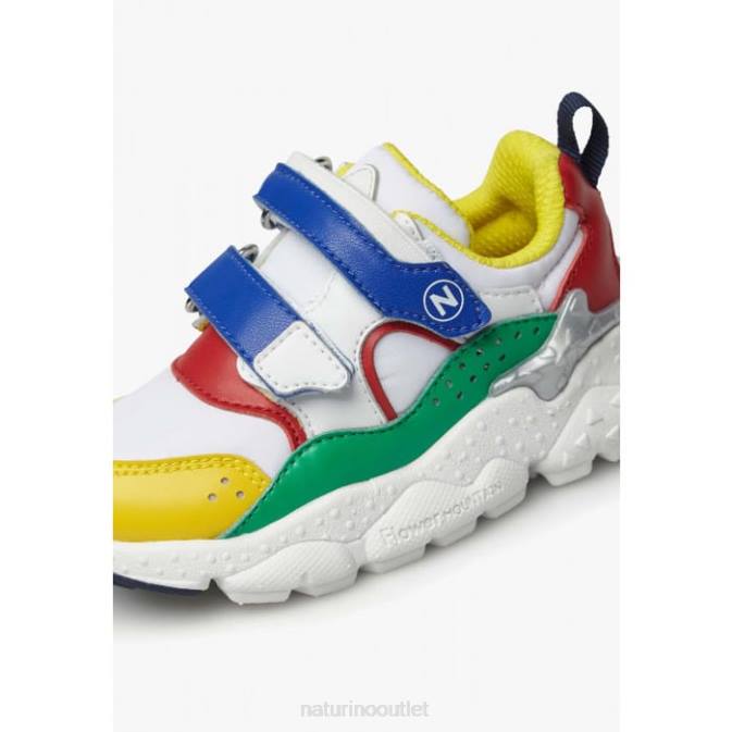 Kids Naturino White-Blue-Red AKIO JUNIOR VL. Faux Leather and Technical Fabric Sneakers J6T645