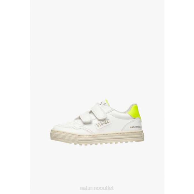 Kids Naturino White-Fluo Yellow ARITON HYBRID VL. Vegetable Leather and Organic Cotton Sneakers J6T6506