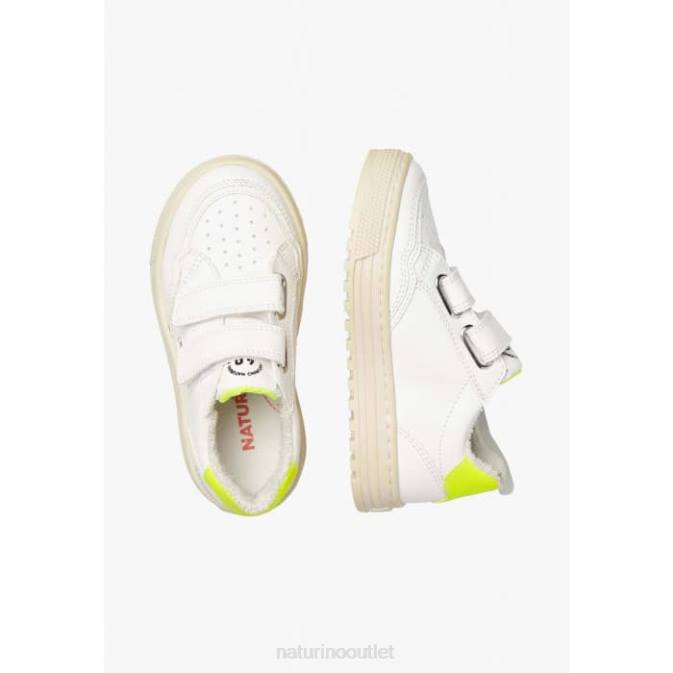 Kids Naturino White-Fluo Yellow ARITON HYBRID VL. Vegetable Leather and Organic Cotton Sneakers J6T6506