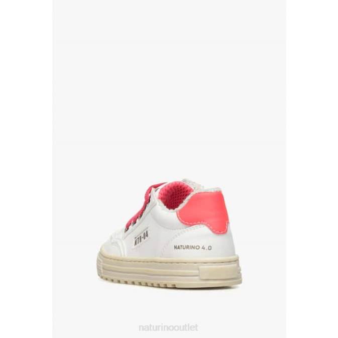 Kids Naturino White-Fuchsia ARITON HYBRID ZIP. Vegetable Leather and Organic Cotton Sneakers J6T6367