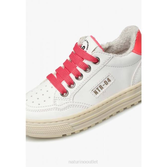 Kids Naturino White-Fuchsia ARITON HYBRID ZIP. Vegetable Leather and Organic Cotton Sneakers J6T6367