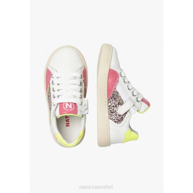 Kids Naturino White-Fuchsia QUAR ZIP. Leather Sneakers J6T6471