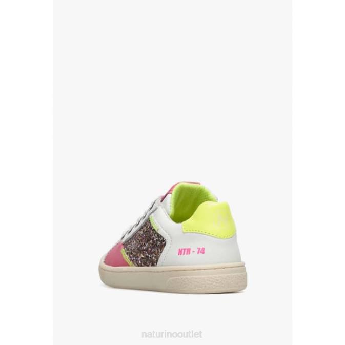 Kids Naturino White-Fuchsia QUAR ZIP. Leather Sneakers J6T6471