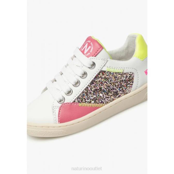 Kids Naturino White-Fuchsia QUAR ZIP. Leather Sneakers J6T6471
