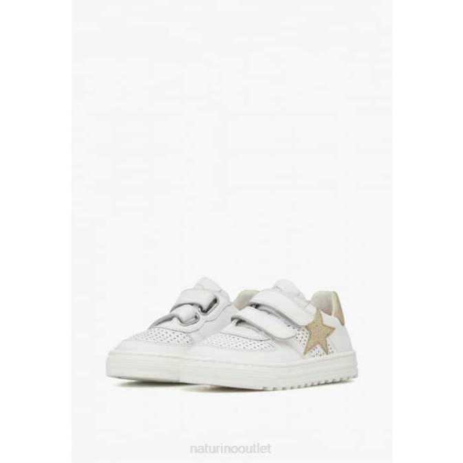 Kids Naturino White-Gold HESS VL. Leather Sneakers J6T6426