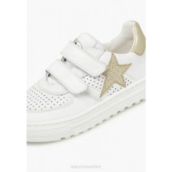 Kids Naturino White-Gold HESS VL. Leather Sneakers J6T6426