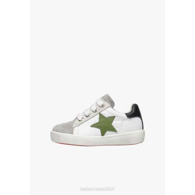 Kids Naturino White-Grey ANNIE ZIP Leather and Suede Sneakers with Star Patch J6T6365