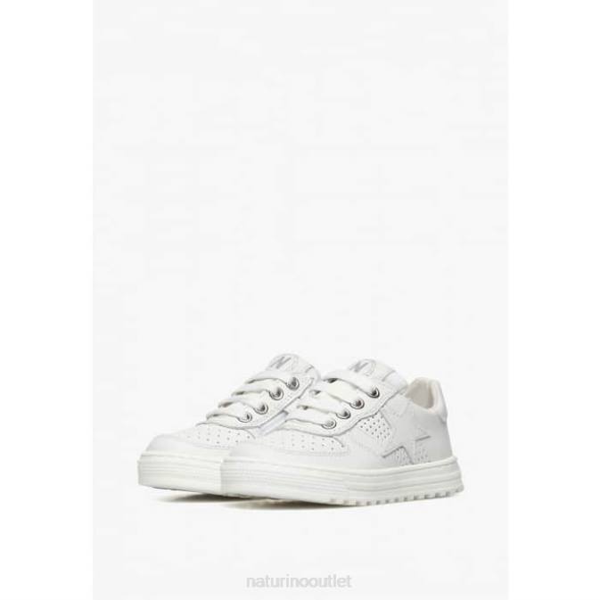 Kids Naturino White HESS ZIP. Perforated Leather Sneakers with Star with Zipper J6T6363