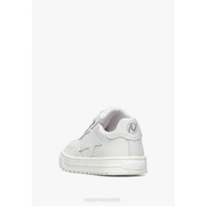 Kids Naturino White HESS ZIP. Perforated Leather Sneakers with Star with Zipper J6T6363