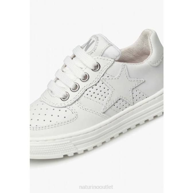Kids Naturino White HESS ZIP. Perforated Leather Sneakers with Star with Zipper J6T6363