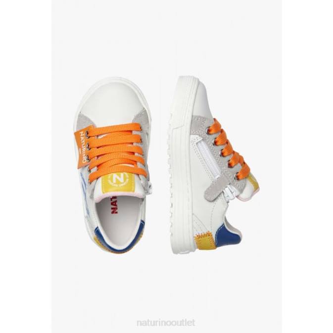 Kids Naturino White-Light Blue HESS ARROW ZIP. Leather and Suede Sneakers J6T6473