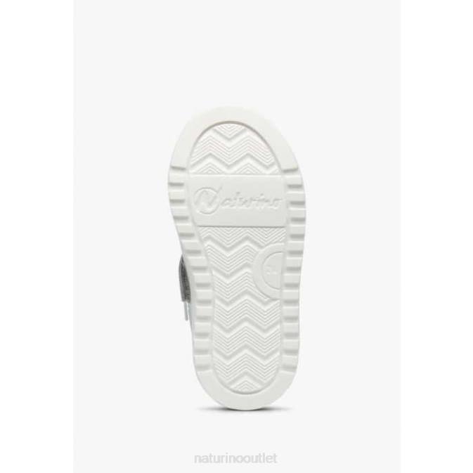 Kids Naturino White-Light Blue HESS ARROW ZIP. Leather and Suede Sneakers J6T6473