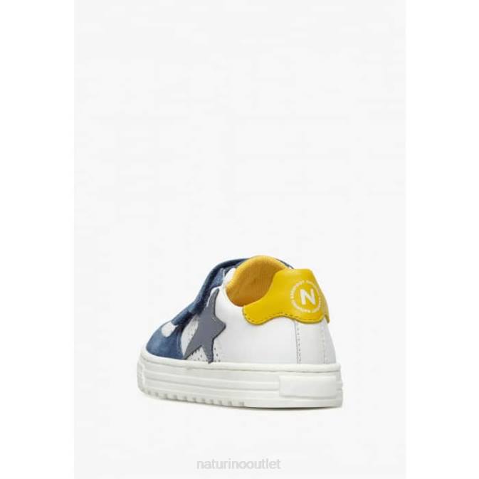 Kids Naturino White-Light Blue HESS VL. Leather and Suede Sneakers J6T6451