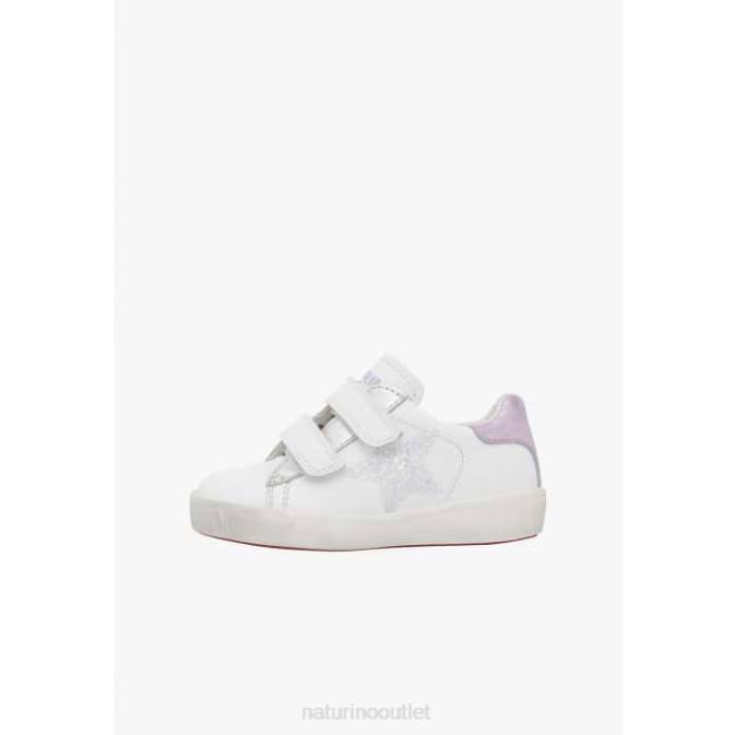 Kids Naturino White-Lilac ANNIE VL Leather Sneakers with Star Patch J6T6385