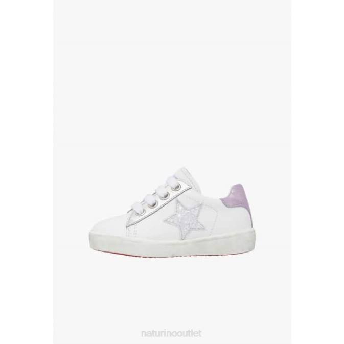 Kids Naturino White-Lilac ANNIE ZIP Leather Sneakers with Star Patch J6T6392