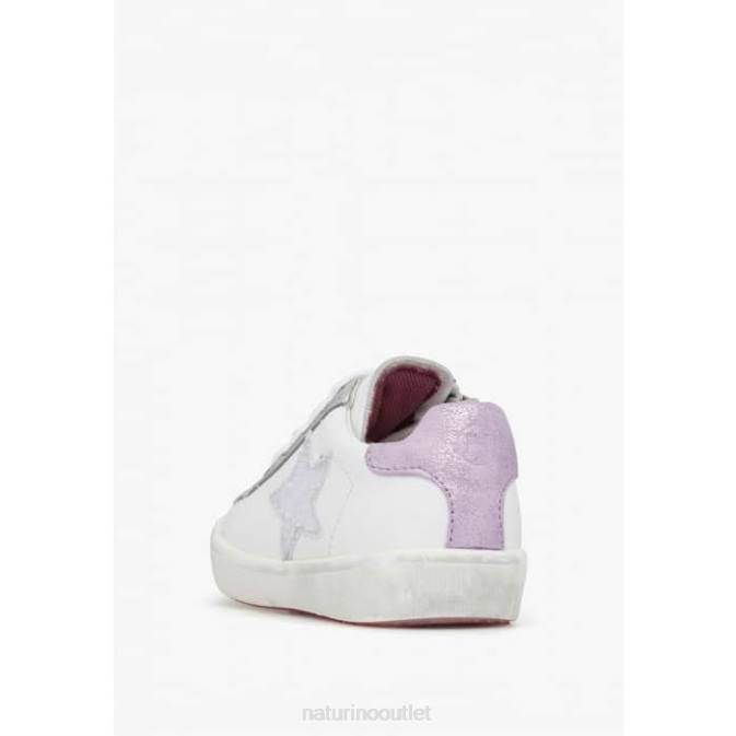 Kids Naturino White-Lilac ANNIE ZIP Leather Sneakers with Star Patch J6T6392