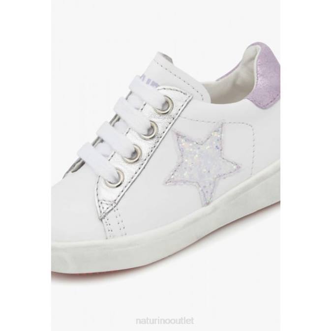 Kids Naturino White-Lilac ANNIE ZIP Leather Sneakers with Star Patch J6T6392