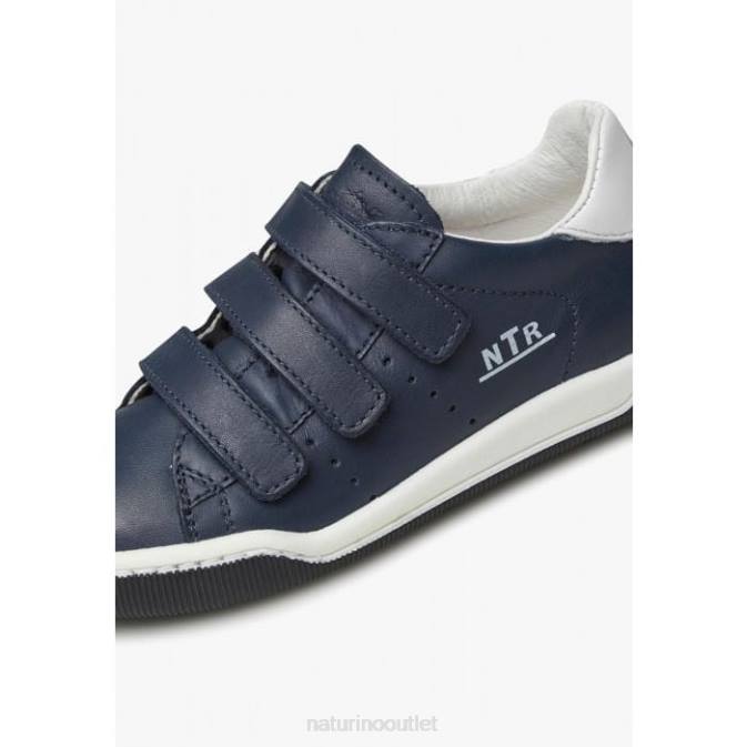 Kids Naturino White-Navy CLIFF VL Leather Sneakers with Velcro J6T6362