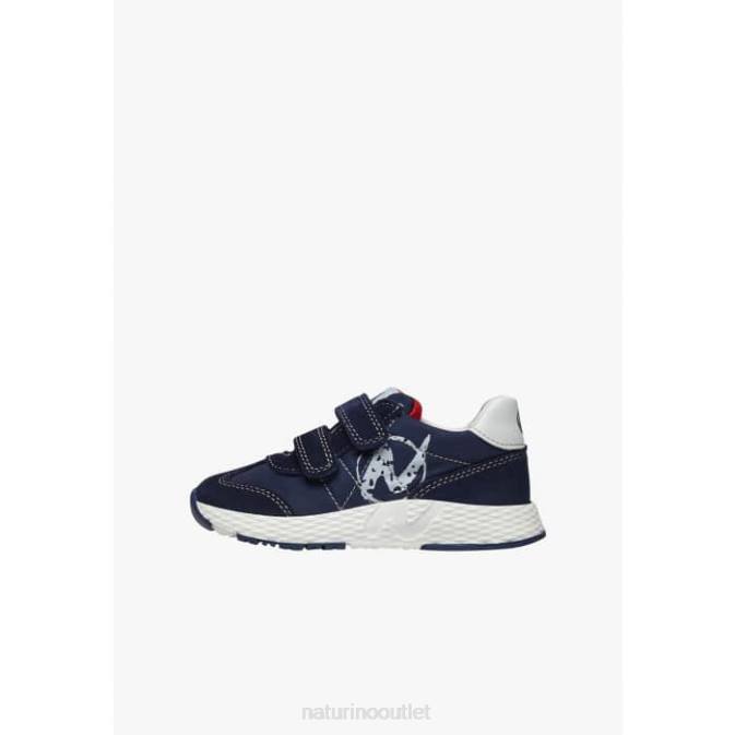 Kids Naturino White-Navy JESKO VL. Technical Fabric and Suede Sneakers J6T6520