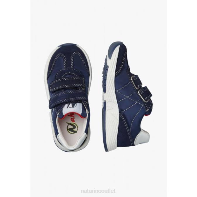 Kids Naturino White-Navy JESKO VL. Technical Fabric and Suede Sneakers J6T6520