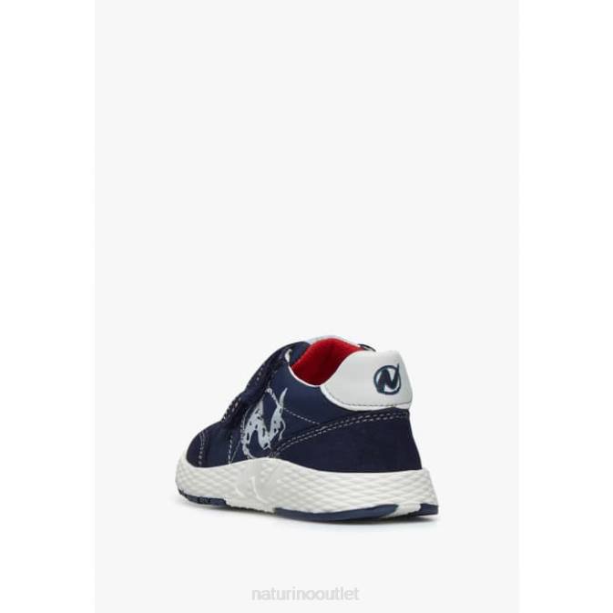 Kids Naturino White-Navy JESKO VL. Technical Fabric and Suede Sneakers J6T6520