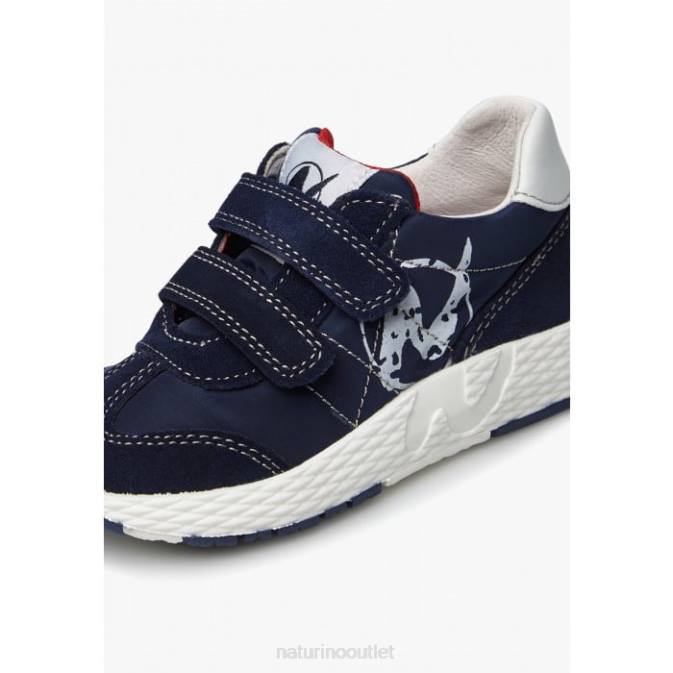 Kids Naturino White-Navy JESKO VL. Technical Fabric and Suede Sneakers J6T6520