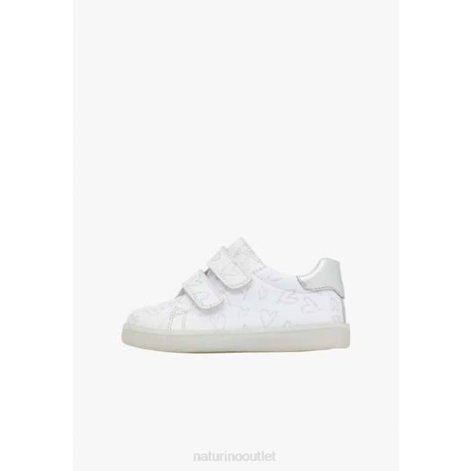 Kids Naturino White OWIE VL Leather Sneakers with Hearts Print J6T6386