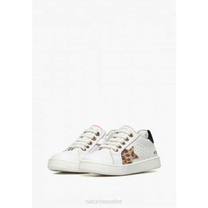 Kids Naturino White PINN ZIP. Leather and Suede Sneakers J6T6391