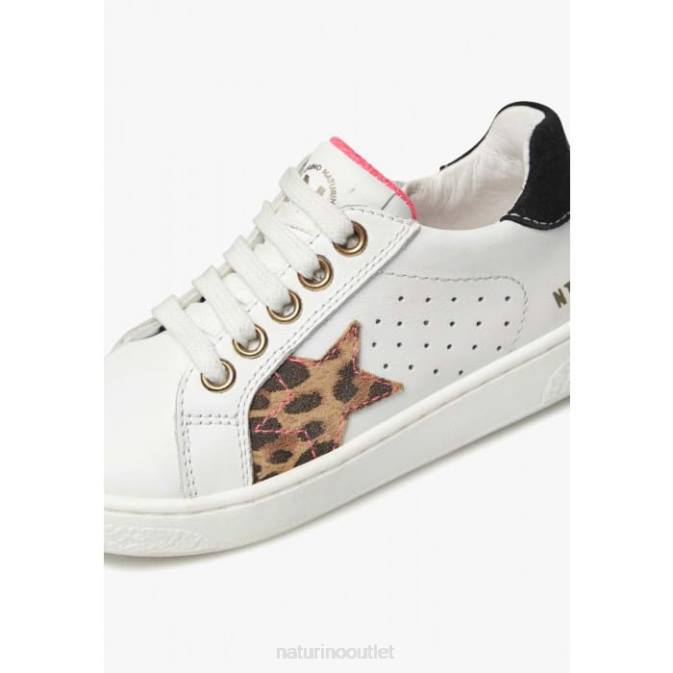 Kids Naturino White PINN ZIP. Leather and Suede Sneakers J6T6391