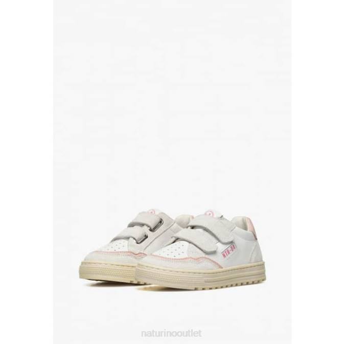 Kids Naturino White-Pink ARITON VL. Leather and Suede Sneakers J6T6377