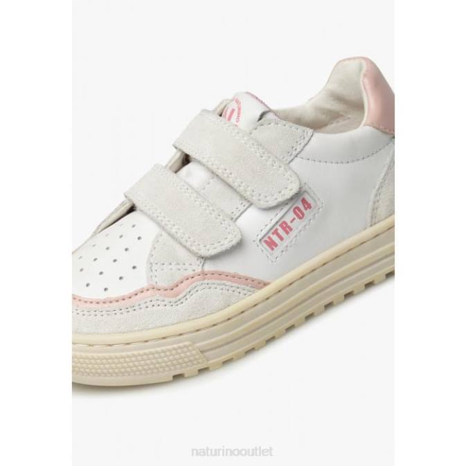 Kids Naturino White-Pink ARITON VL. Leather and Suede Sneakers J6T6377