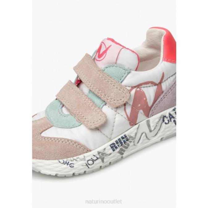 Kids Naturino White-Pink JESKO VL. Suede and Technical Fabric Sneakers J6T6410
